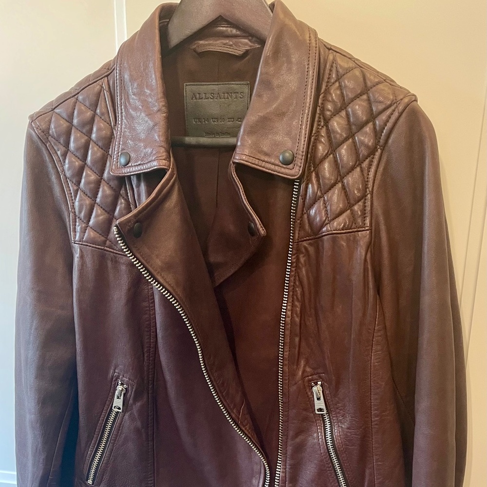 Allsaints Conroy leather biker jacket Oxford blood US Size 10